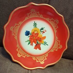 The Pioneer Woman Winter Bouquet Dessert, Salad Plate in Red with Gold Trim